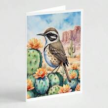 Paquete de 8 tarjetas de felicitación en blanco con sobres que presentan al pájaro cuco del desierto de Arizona, de tamaño A7 (5x7 pulgadas), notas en blanco con diseño caprichoso