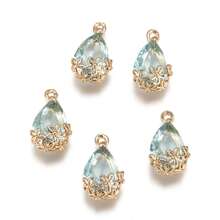 5pcs Hollow Plum Blossom Bordered Teardrop Transparent Glass Pendant Charms, Suitable For Bracelet, Necklace, Earring, Tassel Hair Accessory DIY