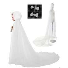 1pc Elegant Sheer Mesh Solid Color Vintage Hooded Cloak, Romantic Bridal Cape Suitable For Weddings And Special Occasions, Halloween Adult Vintage Solid Color Hooded Veil Vampire Bride Cloak
