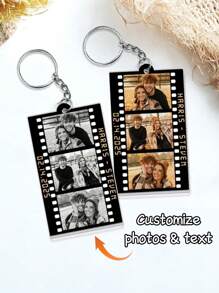 1pc Gepersonaliseerde Foto Film Stijl Sleutelhanger, Gepersonaliseerde Aanpassen Paar Naam En Datum Acryl Sleutelhanger, Gepersonaliseerde Foto Strip Sleutelhanger, Roestvrijstalen Open Ring Sleutelhanger, Gepersonaliseerde Acryl Accessoire, Geschikt Voor Valentijnsdag, Jubileum, Verjaardag, Cadeaus Voor Hem, Haar Vriendje's Cadeau, Gepersonaliseerde Foto Sleutelhanger, Koppel's Cadeau, Gepersonaliseerde Accessoire, Gepersonaliseerd Cadeau, Vakantie Decoratie
