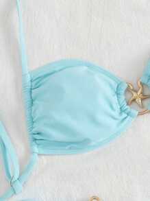 女款時尚性感海星裝飾比基尼套裝，夏季 - 藍色 - 查看 2