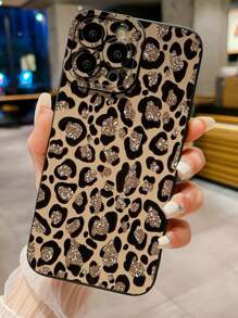 1 pieza Funda de teléfono con estampado de leopardo y función antideslizante, compatible con Apple, Galaxy, Infinix, Redmi, OPPO, VIVO, Realme, resistente al agua, a los golpes y a los arañazos