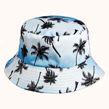 1 Stück beidseitig bedruckter Fischerhut mit Palmen - 100% Polyester, Urlaubsstil, gewebtes Design - ideal für Strandpartys, den Lässig Alltag und Outdoor-Aktivitäten