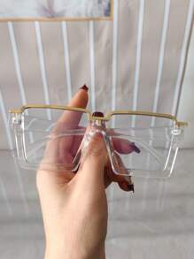 1pc Unisex Vintage Large Frame Clear Lens Glasses, Decorative Glasses Frame