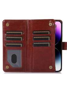 Portemonnee 1pc Business Flip Cover Multifunctionele kaartsleuven Telefoonhoesje, Anti-val beschermhoes Compatibel met Apple & telefoons