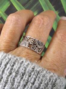 1pc Flower, Leaf, Sunflower Design Ring, Silver-Tone Copper, Fashion Accessories For Men And Women, Party And Daily Wear, Size 6-10