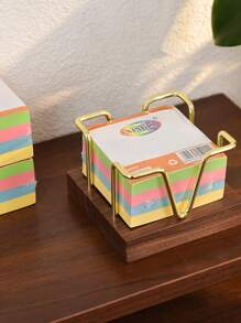 1/2pcs Desktop Self-Adhesive Memo Paper Organizer Holder With Business Card Rack, Black Walnut Simple Hollow Metal Memo Pad Holder