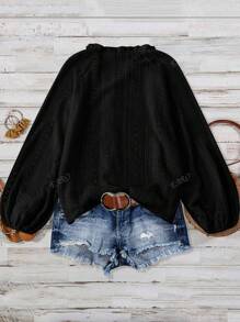 Blusa de mujer con cuello en V de solapa única, manga larga, holgada, versátil y elegante