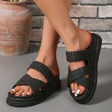 Women's Wedge, Woven, Plus Size, New 2025 Export, European And American Style, Thick Sole Slippers, Suitable For Any Occasion