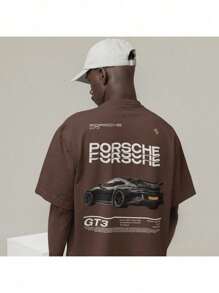 Cotton T-Shirt Print Design Car 911 Gt3 Speed - Óxido marrón - Ver 1