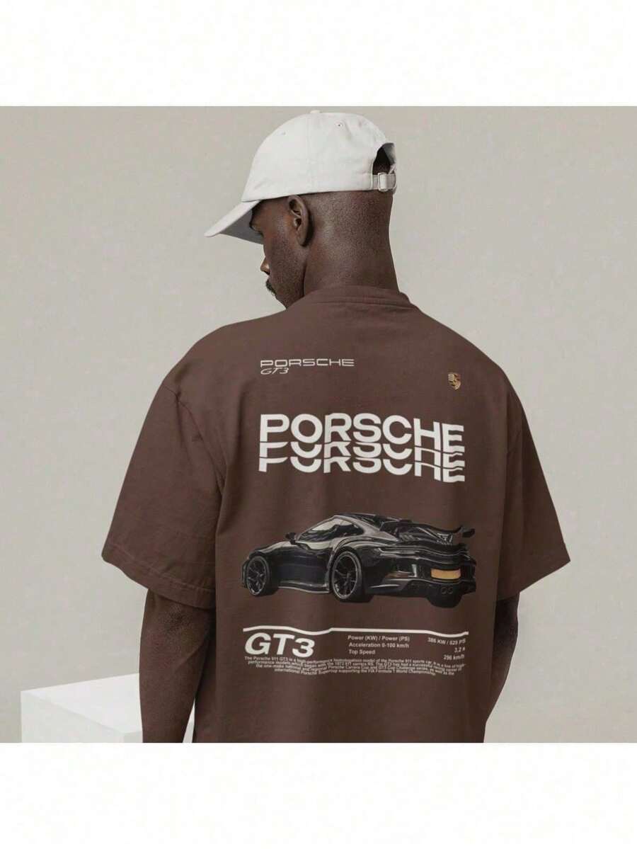 Cotton T-Shirt Print Design Car 911 Gt3 Speed - Óxido marrón - Ver 1