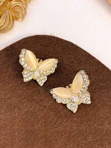 5 对简约优雅奢华钻石镶嵌猫眼、方形、蝴蝶结、水滴和人造珍珠耳钉套装，适合日常和节日佩戴 - 套裝A款 - 查看 5