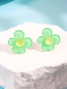 1 Pair Colorful Dopamine Acrylic Flower Stud Earrings, Minimalist Fresh Style Jewelry For Women, Fashion Versatile Party Accessory