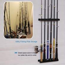 1pc Easy To Install Black Color Fishing Rod Wall Mount Rack, Sturdy , Holds Up To 6 Rods, Suitable For Outdoor, Home, Garage, Multi-Slot Design, Easy Storage, Space-Saving, Fits Various Fishing Rods, Ideal For Fishing Enthusiasts