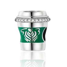 Easvnya 1pc Fashionable Silver-Plated Coffee Cup Beaded Accessory, 3D Design, Elegant, Suitable For Bracelets And Necklaces, Great Jewelry Gift For Birthday And Holidays