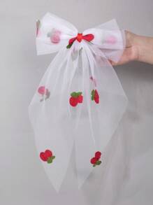 1pc Strawberry Hair Bows Girls Large White Mesh Hair Bow Apple Cherry Hair Clips Elegant Big Tull Alligator Clips,Wedding Party Hair Accessories