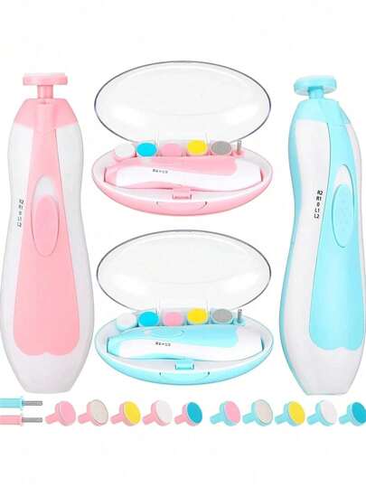 六合一电动婴儿指甲钳磨刀器，儿童剪刀，婴儿指甲护理修剪器，蓝/粉色