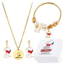 Peanuts Snoopy Jewellery 3 Pieces Set Gold Necklace Earrings Bracelet Gift - Multicolor - View 1