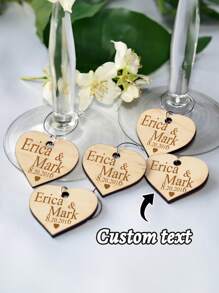 Wooden Glass Charms, Personalized Custom Name Gift Tags, Wedding Place Cards, Table Name Card, Wedding Favors, Heart Circle Pentagon Rectangle Square Shapes, Customized Water Bottle And Cup Accessories, Housewarming Gift, Wedding Glam - Multicolor - View 1