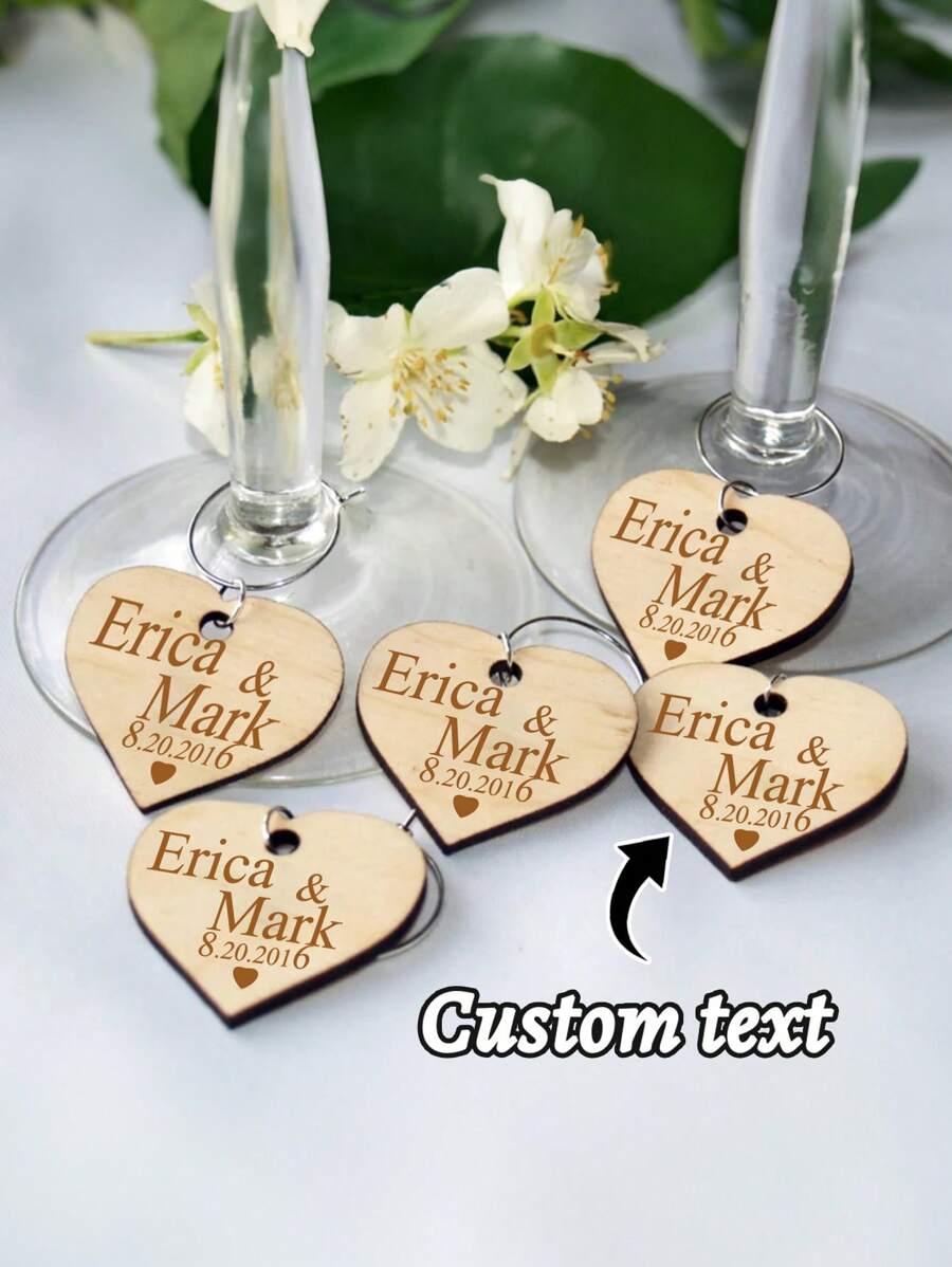 Wooden Glass Charms, Personalized Custom Name Gift Tags, Wedding Place Cards, Table Name Card, Wedding Favors, Heart Circle Pentagon Rectangle Square Shapes, Customized Water Bottle And Cup Accessories, Housewarming Gift, Wedding Glam - Multicolor - View 1