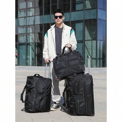 Conjunto de malas de 3 peças. Conjunto de três malas para viagem.  Mala dobrável de grande capacidade para homens, mulheres e famílias, bagagem de mão perfeita para viagens de negócios, trabalho, escapadas de fim de semana e aventuras ao ar livre. Conjunto de mala de viagem à prova d'água. Bagagem de avião para viajar. Mala com alça telescópica, três rodas e grande capacidade