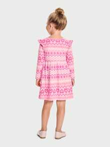 The Children's PLACE Baby Girls Heart Fairisle Flutter Sleeve Dress Pink Long Sleeve Crew Neck Pullover Style - 粉紅絲帶 - 查看 2