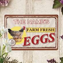 Aanpasbaar metalen bord van 8x12 inch - "The Name's Farm Fresh Eggs", gepersonaliseerde tekst, vintage stijl voor boerderij- of tuindecoratie, aan de muur te bevestigen, accessoire voor kippenhok