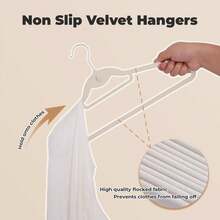 Ivory Velvet Hangers 50 Pack, Felt Covered Non Slip Fabric With Stackable Cascading Hook, Ultra Thin And Space Saving With 360 °   Swivel Neck, 15Lbs Capacity For Clothes, Suit, Shirt, Coat - 黑色 - 查看 4