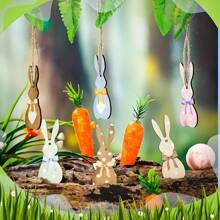 12pcs/Set Easter Decorations, 2D Wooden Multicolor Rabbit Shape, Holiday Decor, Home Decor, Tree Decor, Party Decor