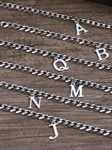 1pc Fashionable & Versatile Men's Titanium Steel 26 Letter NK Curb Chain Necklace