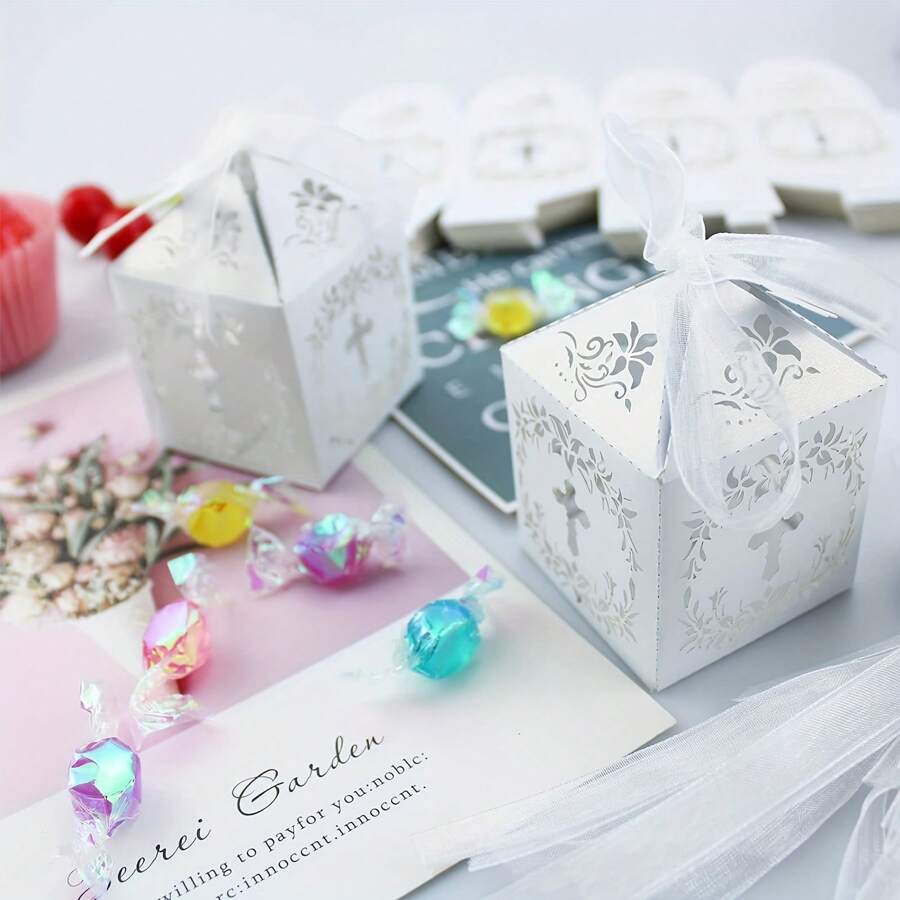 Caixas de lembrancinhas de batismo de 25/50 peças, cortadas a laser, para casamentos e festas cristãs - perfeitas para lembrancinhas de casamento, decorações e suprimentos para pequenas empresas
