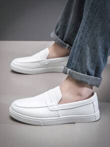 Men's Fashion Simple Casual Sports Slip-On Sneakers, Breathable Athletic Shoes For Students - White - View 5
