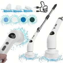 Rechargeable Rotating Cleaning Brush, Wireless Electric Bath And Kitchen Tile Cleaning Brush With LED Display, 2 Speed Modes, 7 Replaceable Cleaning Heads, Adjustable And Detachable Long Handle, 2000mAh Battery Capacity - Multicolor - View 2