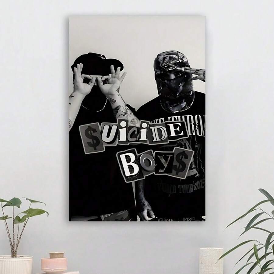Framed 1pc "Suicide Boys" Hip Hop Album Cover Canvas Poster - Stylish Black & White Wall Art, Print With Bold Graphic Design For Living Room, Bedroom, Office Decor  High Quality Canvas - Framed - View 1