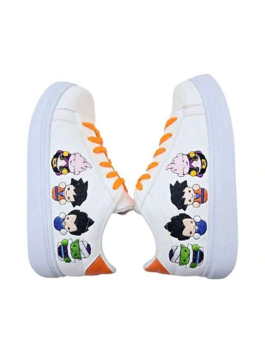 Tenis Estilo Casuales Para Dama Diseño Bordados Personajes Dragon Ball - Blanco - Ver 1