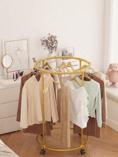 1pc Rotatable Circular Clothing Display Rack, Ferro Piso Multi-Funcional Vestido Cabide Rack Com Rodas, Adequado Para Quarto, Loja De Roupas Expositor De Roupas