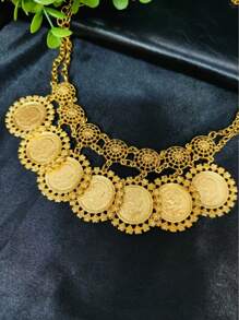 1 Set Women Fashion Coin Shaped Portrait Pendant Necklace, Earrings, Bracelet, And Ring Jewelry Set, Suitable For Middle East, Dubai, Europe, Africa, Wedding, Party, Date, Mother's Day, Holiday