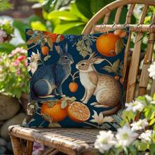 1pc Vintage Morris Style Rabbit Print Pillow Case, Single-Sided Peach Velvet Fabric, 45*45CM/18*18inch Cushion Cover, Suitable For Modern Minimalist Sofa, Living Room Decor, Gift