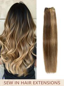 Extensões de cabelo costuradas, cabelo humano real Remy Weft, cabelo humano liso, pacotes de cabelo costurados, cabelo costurado com dupla trama, extensões de cabelo costuradas, cabelo humano para fantasias de Halloween, essenciais para festas, presentes de noiva, presentes de festival