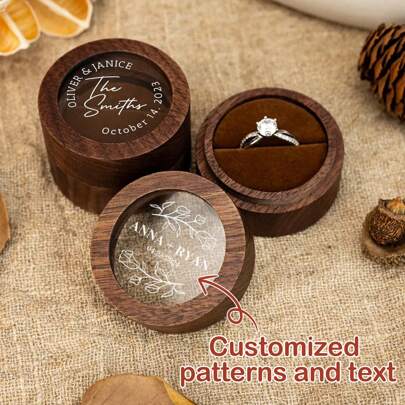 Anpassad bröllopsförlovningsringlåda av trä - Enkel öppning/dubbel öppning Graverad träringlåda i trä - Träringlåda med genomskinlig akryllock, cirkulär ringbärarlåda, Jubileumspresent, Ringlåda för bröllopsceremoni, Jubileumsgåva, Snygg, högkvalitativ, vintage, anpassad, personlig, unika idealiska gåvor för honom