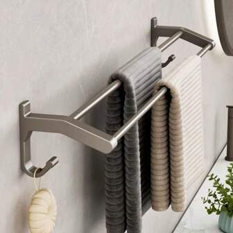 Towel Rack, Bathroom Non Perforated Wall Mounted Storage Rack, Bathroom Towel Double Pole, Bathroom Storage Rack