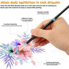 12支装专业画笔套装，圆头尖头尼龙毛丙烯画笔，适用于丙烯、水彩、油画（黑色和棕色） - 均碼 - 查看 5