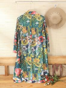 大码夏季旅游度假休闲花卉印花连衣裙