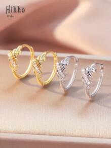 Hihho 1 paire de boucles d'oreilles élégantes en cuivre à motif croisé, incrusté de cubique zirconium brillant. Design minimaliste polyvalent pour femmes, boucles d'oreilles à spirale convenant pour un port quotidien et pour les fêtes