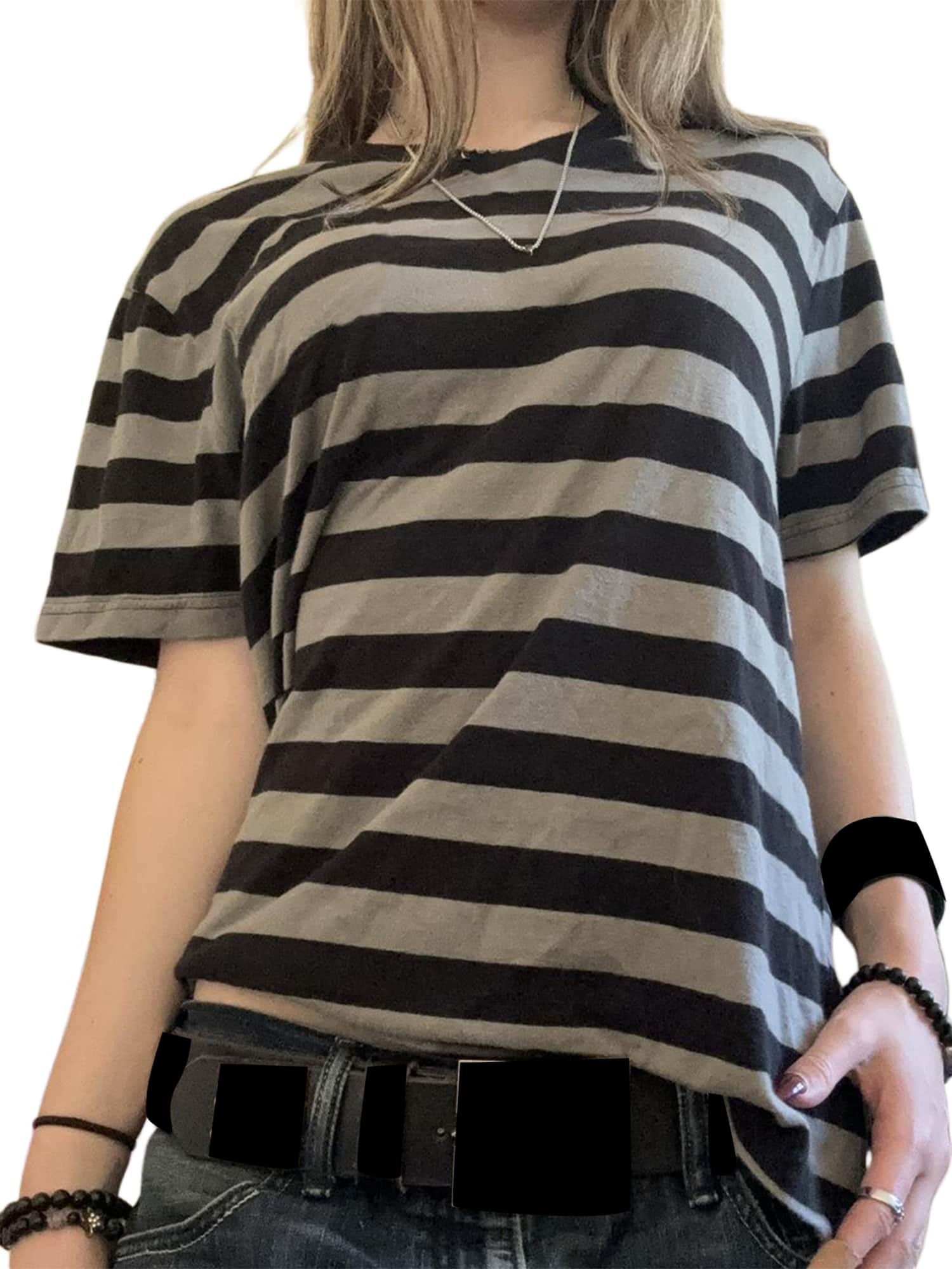Women's Summer Casual Striped Tops Short Sleeve Round Neck Loose Fit Streetwear T-Shirt