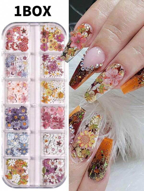 1Box Spring/Summer Flower Nail Art Wood Pulp Stickers Mixed Colors Small Daisy Rose Nail Art Accessories Nail Decoration