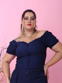 PLUS SIZE BEGALINE CROPPED BLOUSE PLUS SIZE 46 To 52 - Navy Blue - View 4