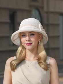 1pc Elegant Bow Decor Casual Two-Tone UPF Sun Hat, Breathable Bucket Hat For Spring/Summer/Autumn
