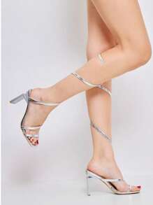 Stylish Elegant Metal Design High Heel Sandals Stylish Sandals Summer Sandals For Women - Silver - View 2