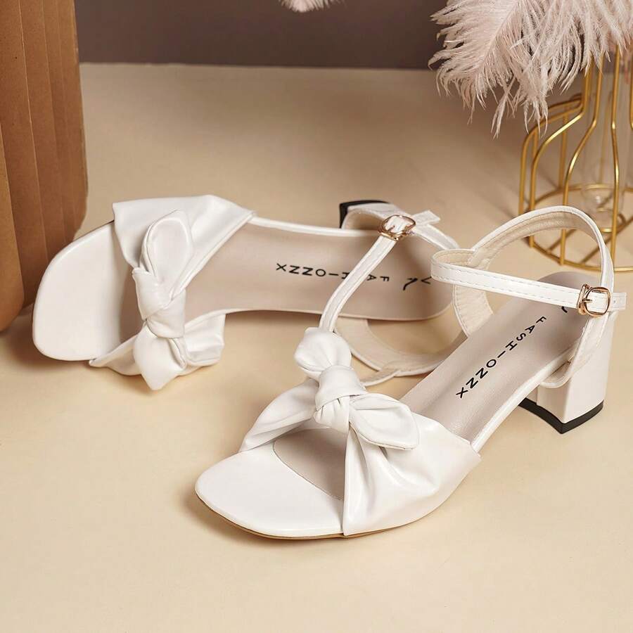 Bowknot Sandals For Women, Sweet Fairy Style Match With Skirts, French Roman Chunky Heels Strap Sandals, Summer 2025 New Arrival